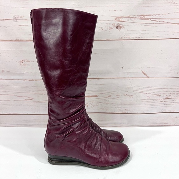 Miz Mooz Burgundy Red Leather Slouchy Bonnie Tall Wedge Boots - Picture 8 of 12